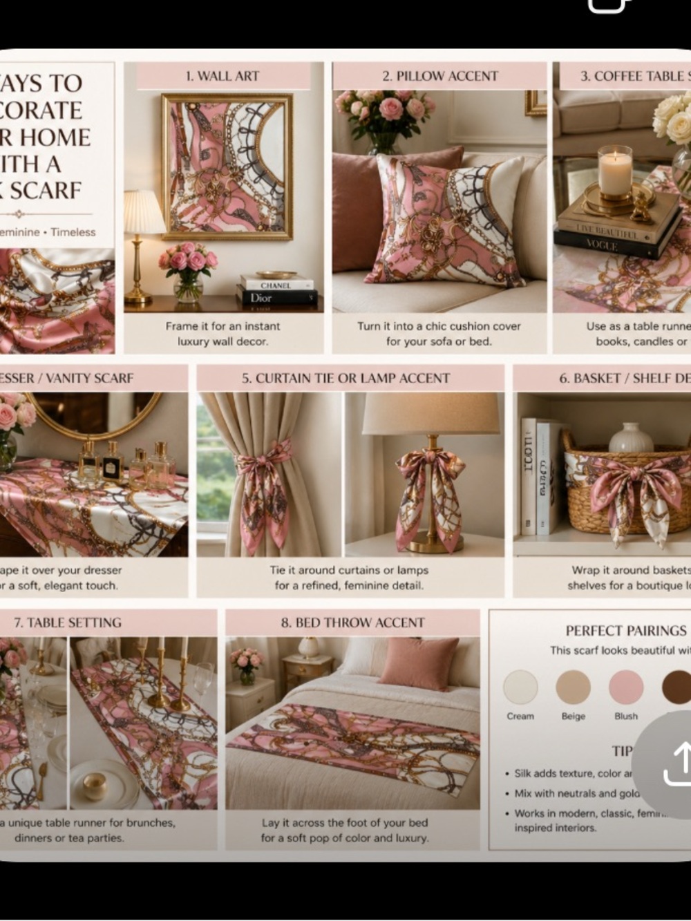 Elegant Pink & Cream Chain Print scarf. Make a top out of it see picture above. - Picture 5 of 11